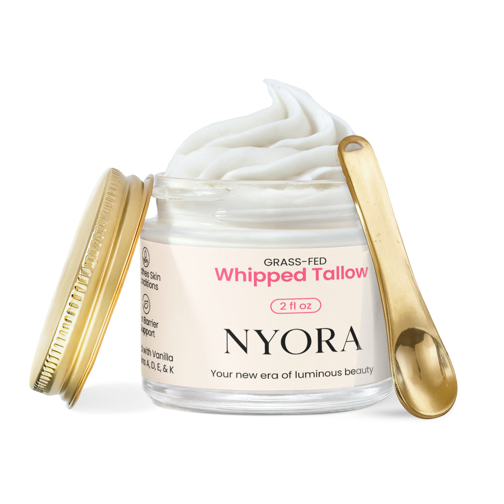 NYORA Grass Fed Whipped Tallow Balm - with Vanilla Bean | 2 fl oz Daily Moisturizer for Soft Hydrated Skin with Vitamins A D E & K