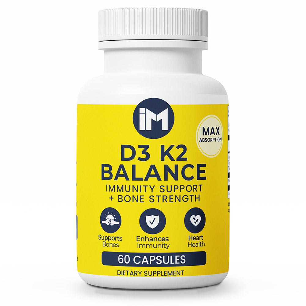 IM D3 K2 Balance | Bone, Heart & Immune Support | Vitamin D3, Vitamin K2 & Calcium with BioPerine® for Max Absorption | 60 Veggie Capsules | Daily Wellness Supplement