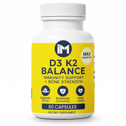 IM D3 K2 Balance | Bone, Heart & Immune Support | Vitamin D3, Vitamin K2 & Calcium with BioPerine® for Max Absorption | 60 Veggie Capsules | Daily Wellness Supplement