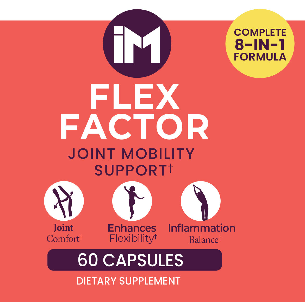 IM Flex Factor | Joint Comfort & Flexibility Support | Glucosamine, Chondroitin, Turmeric & Boswellia | 60 Capsules | 8-in-1 Complete Joint Wellness Formula