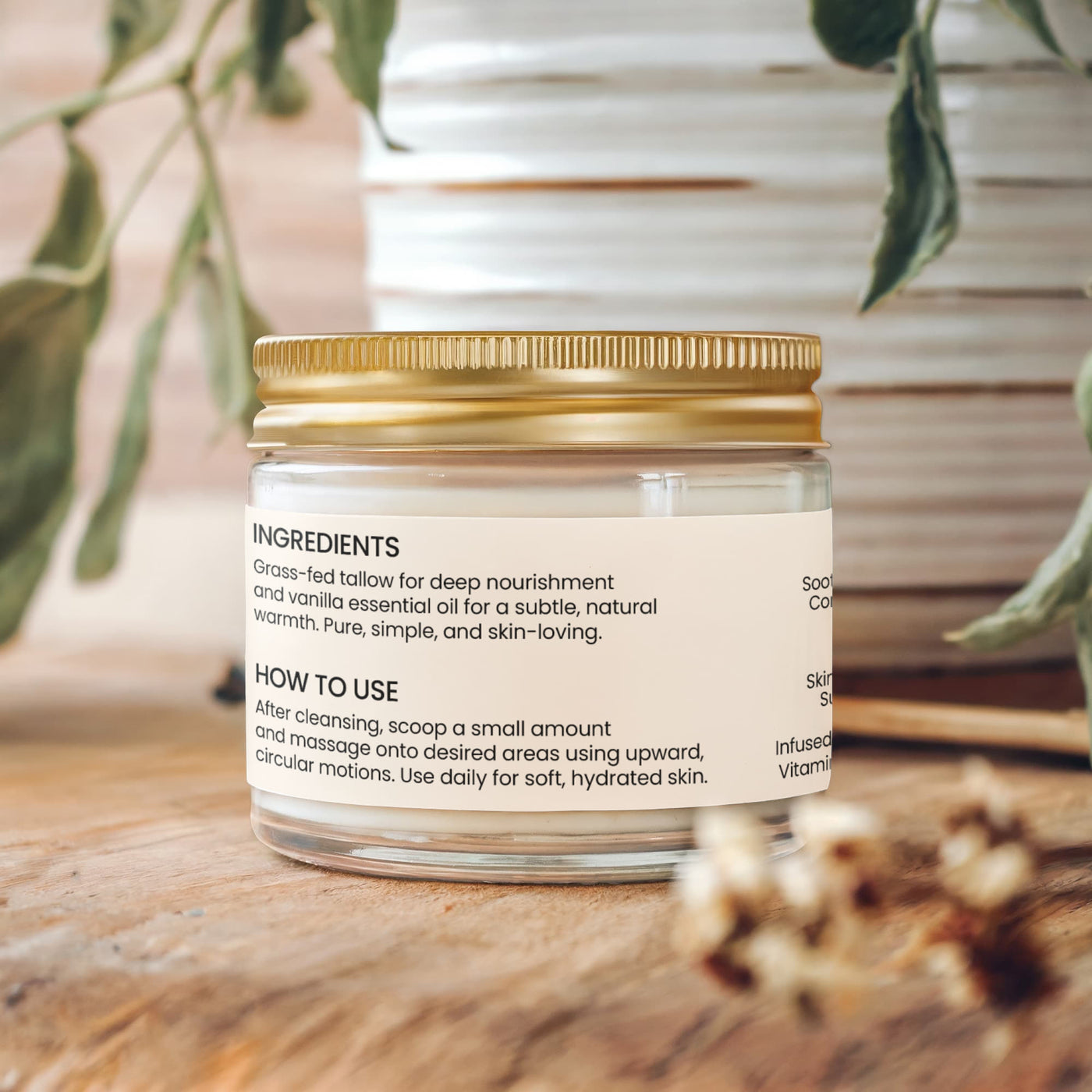 NYORA Grass Fed Whipped Tallow Balm - with Vanilla Bean | 2 fl oz Daily Moisturizer for Soft Hydrated Skin with Vitamins A D E & K