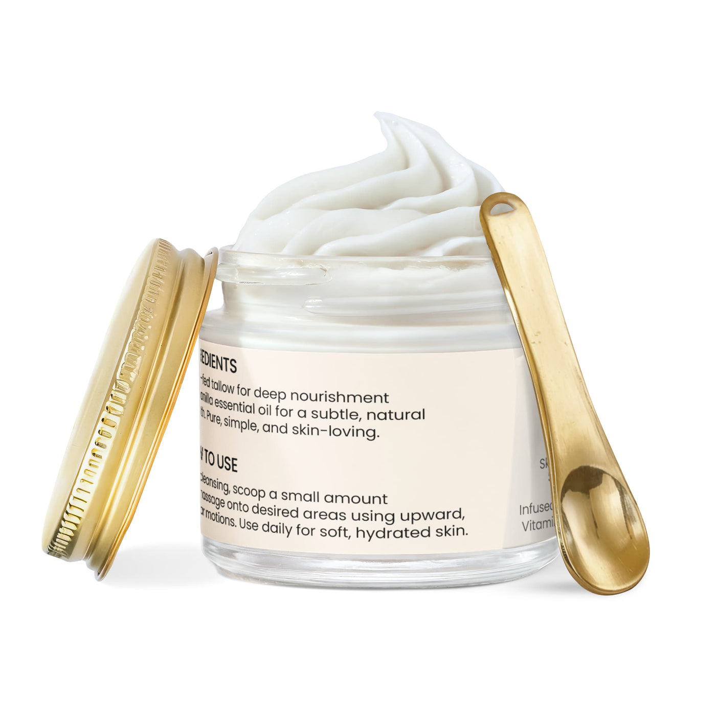 NYORA Grass Fed Whipped Tallow Balm - with Vanilla Bean | 2 fl oz Daily Moisturizer for Soft Hydrated Skin with Vitamins A D E & K