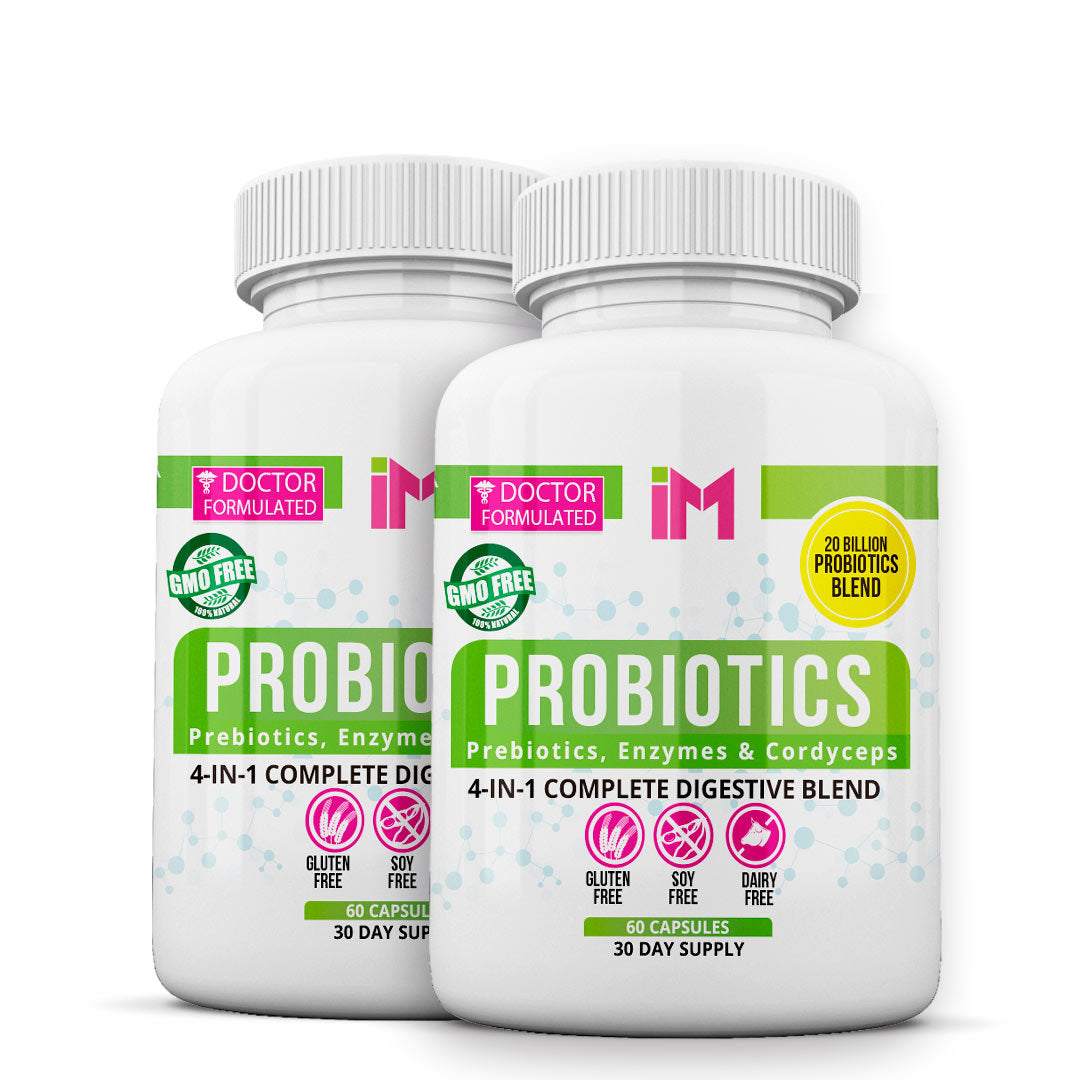 IM Probiotics, Prebiotics, Enzymes & Cordyceps 4-in-1 Complete Digestive Blend- 2 Frascos