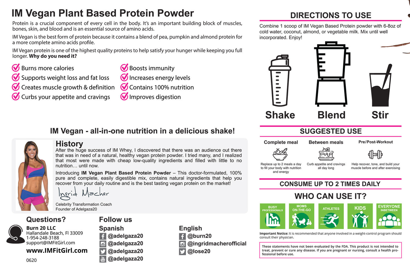 IM Vegan Plant Based Protein Powder - 2 Botellas - OTO